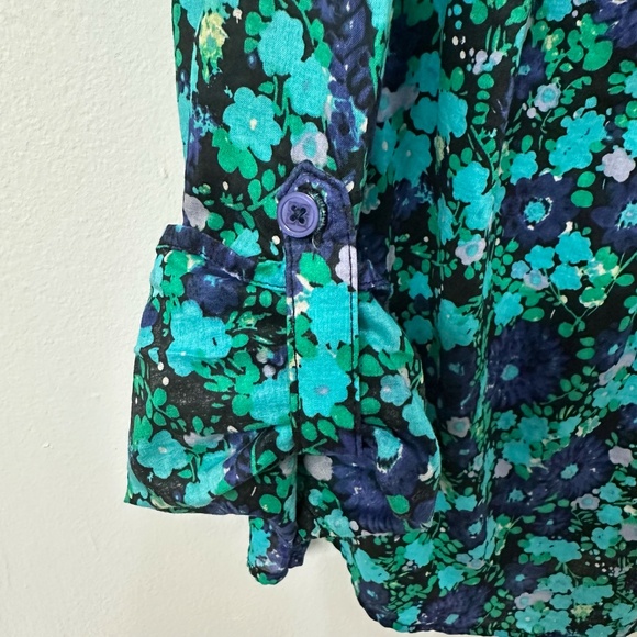 Liz Claiborne Navy/Teal/Black Women's Relaxed Fit Button Down Roll Tab Blouse XS - Picture 8 of 11